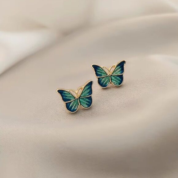 Deep Teal Blue Morpho Butterfly Earrings 🦋 - Picture 3 of 13